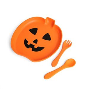 halloween pumpkin silicone baby & toddler plates set with fork & spoon