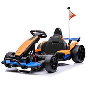 avrceci electric go kart, 24v ride on toys for big kids, licensed mclaren go cart with drift race pedal, 2 speeds drift kart with damping system, music, racing flag, seat belt