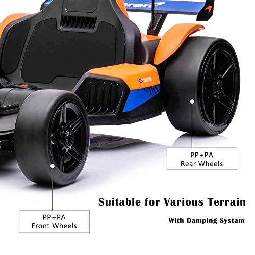 AVRCECI Electric Go Kart, 24v Ride on Toys for Big Kids, Licensed Mclaren Go Cart with Drift Race Pedal, 2 Speeds Drift Kart with Damping System, Music, Racing Flag, Seat Belt