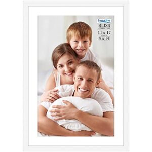 icona bay 11x17 white picture frame fits 16x10 photos with mat to 9x14 image, modern style wood composite poster frame, wall mount only, bliss collection