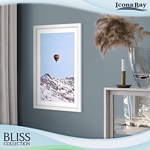 Icona Bay 11x17 White Picture Frame Fits 16x10 Photos with Mat to 9x14 Image, Modern Style Wood Composite Poster Frame, Wall Mount Only, Bliss Collection