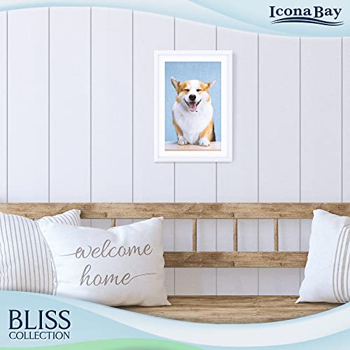 Icona Bay 11x17 White Picture Frame Fits 16x10 Photos with Mat to 9x14 Image, Modern Style Wood Composite Poster Frame, Wall Mount Only, Bliss Collection