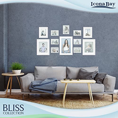Icona Bay 11x17 White Picture Frame Fits 16x10 Photos with Mat to 9x14 Image, Modern Style Wood Composite Poster Frame, Wall Mount Only, Bliss Collection