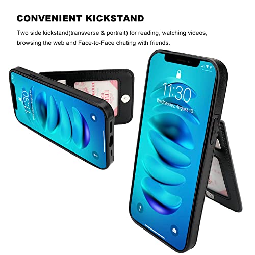 KIHUWEY Compatible with iPhone 14 Pro Case Wallet with Credit Card Holder, Flip Premium Leather Magnetic Clasp Kickstand Heavy Duty Protective Cover for iPhone 14 Pro 6.1 Inch (Black)
