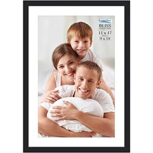 icona bay 11x17 black picture frame fits 16x10 photos with mat to 9x14 image, modern style wood composite poster frame, wall mount only, bliss collection