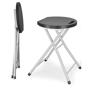 gymax folding stool, 28in portable collapsible bar stool with handle & steel frame, 330lbs sturdy foldable lightweight round metal chair for outdoor/indoor kitchen home pub bar, assembly free (1)
