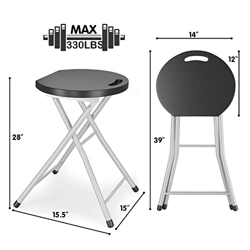 GYMAX Folding Stool, 28in Portable Collapsible Bar Stool with Handle & Steel Frame, 330lbs Sturdy Foldable Lightweight Round Metal Chair for Outdoor/Indoor Kitchen Home Pub Bar, Assembly Free (1)