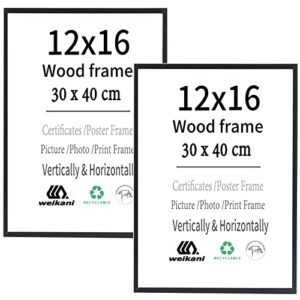 weikani 12x16 wood picture frame,2 pack-30x40cm black wood photo frame,certificate frame with plexiglass for wall mount or table top display
