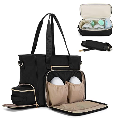 BAFASO Wearable Breast Pump Bag with Cooler and Laptop Sleeve (Compatible with Willow, Elvie Breast Pump and Momcozy S12 Pro), Pumping Bag for Working Moms (Patent Pending), Black