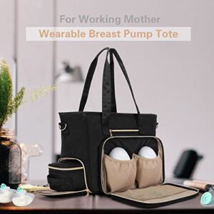 BAFASO Wearable Breast Pump Bag with Cooler and Laptop Sleeve (Compatible with Willow, Elvie Breast Pump and Momcozy S12 Pro), Pumping Bag for Working Moms (Patent Pending), Black