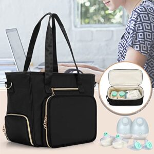 BAFASO Wearable Breast Pump Bag with Cooler and Laptop Sleeve (Compatible with Willow, Elvie Breast Pump and Momcozy S12 Pro), Pumping Bag for Working Moms (Patent Pending), Black