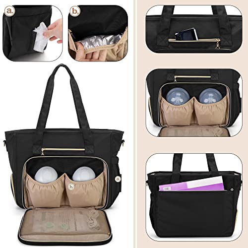 BAFASO Wearable Breast Pump Bag with Cooler and Laptop Sleeve (Compatible with Willow, Elvie Breast Pump and Momcozy S12 Pro), Pumping Bag for Working Moms (Patent Pending), Black