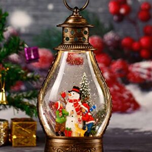 Snow Globe Snowman Christmas Decorations Indoor Ornament, Glittering Lantern Swirling,Home Decor Gifts with Musical ,Battery or USB Powered