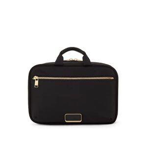 tumi voyageur madeline cosmetic bag - makeup case organizers for travel - make up bag for packing - black & gold