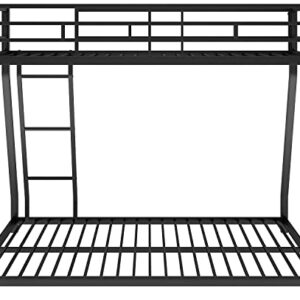 DNYN Twin Over Full Metal Bunk Bed with Safety Guardrail & Ladder for Kids/Adults,Floor Bunkbeds,Sturdy Steel Bedframe,No Box Spring Need,Perfect for Dorm,Bedroom,Guest Room,77.1"x55.9"x53.7", Black