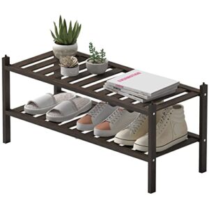 vertorgan shoe rack, 2 tier bamboo shoe shelf storage organizer for entryway, hallway, closet and living room (mocha)