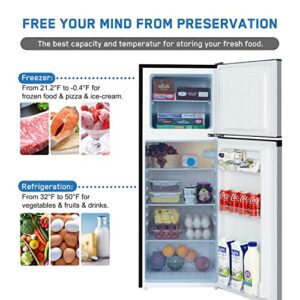 Frestec 4.7 CU' Refrigerator, Mini Fridge with Freezer, Compact Refrigerator, Small Refrigerator with Freezer, Top Freezer, Adjustable Thermostat Control, Door Swing, Stainless Steel (FR 472 SL)