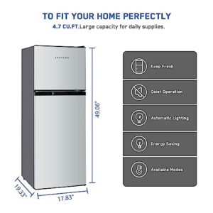 Frestec 4.7 CU' Refrigerator, Mini Fridge with Freezer, Compact Refrigerator, Small Refrigerator with Freezer, Top Freezer, Adjustable Thermostat Control, Door Swing, Stainless Steel (FR 472 SL)