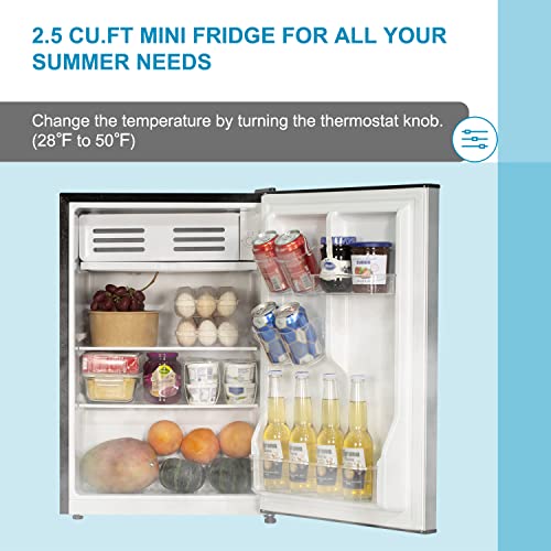 Frestec 2.5 CU' Mini Refrigerator, Small Refrigerator, Mini Fridge with Freezer, Compact Refrigerator, Stainless Steel (FR 250 SL)