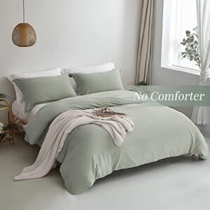 MILDLY Queen Duvet Cover - 100% Washed Microfiber Super Soft October Mist Sage Comforter Cover Set 3 Pieces Bedding Set with Zipper Closure & Corner Ties