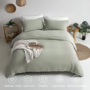 MILDLY Queen Duvet Cover - 100% Washed Microfiber Super Soft October Mist Sage Comforter Cover Set 3 Pieces Bedding Set with Zipper Closure & Corner Ties