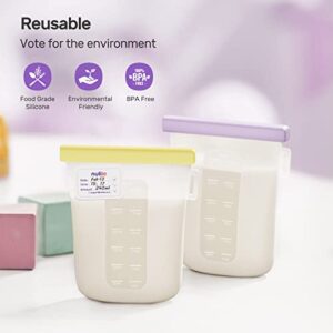 Nuliie 7 Pcs Reusable Silicone Breastmilk Storage Bags, 12oz/360ml Double Leak-Proof Breastmilk Freezer Bags, BPA Free Self-Standing Milk Bags for Breastfeeding, Baby Food Pouches