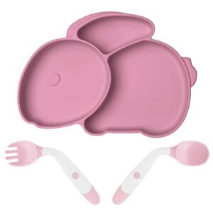 vicloon toddler plates with suction, toddler plates with spoon & fork, 100% food-grade silicone divided design, non-slip, microwave and dishwasher safe