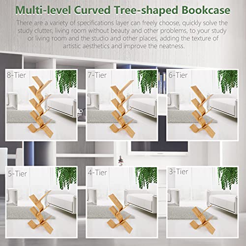 NA 8-Tier Bamboo Tree Modern Bookshelf, Creative Curved Standing Bookcase Rack Book Storage Organizer Shelves, Display Floor Book Shelf Space Saver for Home Office Living Room Bedroom