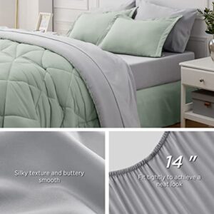 Bedsure Sage Green Queen Comforter Set - 7 Pieces Reversible Bed Set Sage Green Bed in a Bag Queen with Comforters, Sheets, Pillowcases & Shams, Queen Bedding Sets