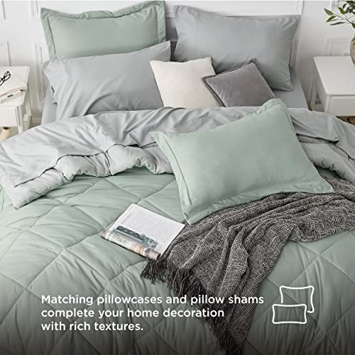 Bedsure Sage Green Queen Comforter Set - 7 Pieces Reversible Bed Set Sage Green Bed in a Bag Queen with Comforters, Sheets, Pillowcases & Shams, Queen Bedding Sets