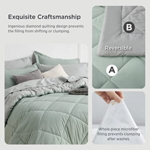 Bedsure Sage Green Queen Comforter Set - 7 Pieces Reversible Bed Set Sage Green Bed in a Bag Queen with Comforters, Sheets, Pillowcases & Shams, Queen Bedding Sets