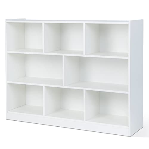 Giantex 8 Cube Bookcase, Freestanding 3-Tier Open Bookshelf, Modern Storage Display Cabinet, Wood Cube Storage Organizer for Living Room, Kid’s Room, White