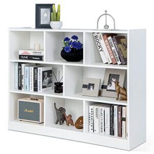 giantex 8 cube bookcase, freestanding 3-tier open bookshelf, modern storage display cabinet, wood cube storage organizer for living room, kid’s room, white