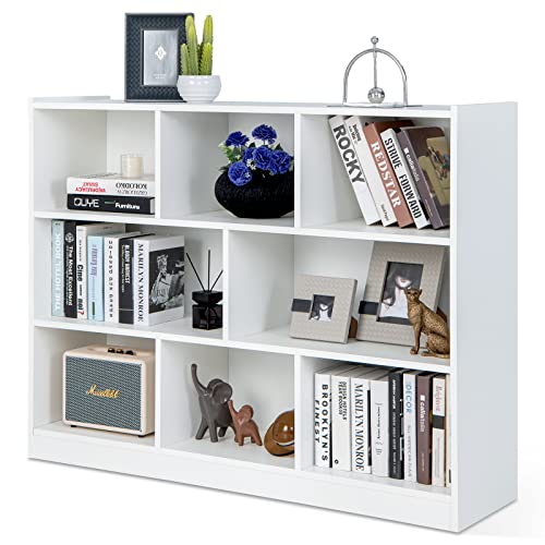 Giantex 8 Cube Bookcase, Freestanding 3-Tier Open Bookshelf, Modern Storage Display Cabinet, Wood Cube Storage Organizer for Living Room, Kid’s Room, White