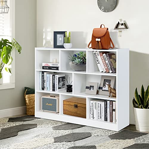 Giantex 8 Cube Bookcase, Freestanding 3-Tier Open Bookshelf, Modern Storage Display Cabinet, Wood Cube Storage Organizer for Living Room, Kid’s Room, White