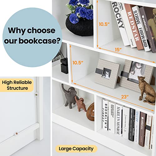 Giantex 8 Cube Bookcase, Freestanding 3-Tier Open Bookshelf, Modern Storage Display Cabinet, Wood Cube Storage Organizer for Living Room, Kid’s Room, White