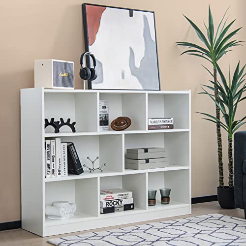 Giantex 8 Cube Bookcase, Freestanding 3-Tier Open Bookshelf, Modern Storage Display Cabinet, Wood Cube Storage Organizer for Living Room, Kid’s Room, White