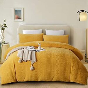 morromorn queen duvet cover set, boho bedding sets tufted, fluffy comforter covers with pillowcases zipper - soft cozy textured luxury modern neutral gold (mustard yellow, full/queen)