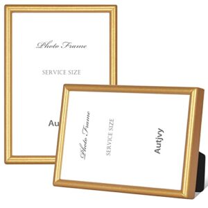 autjvy 3.5x5 picture frame matte gold modern simple thin aluminum metal photo frame with hd real glass, display for tabletop and wall collage. (2 pack)