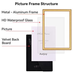 Autjvy 3.5x5 Picture Frame Matte Gold Modern Simple Thin Aluminum Metal Photo Frame with HD Real Glass, Display for Tabletop and Wall Collage. (2 Pack)