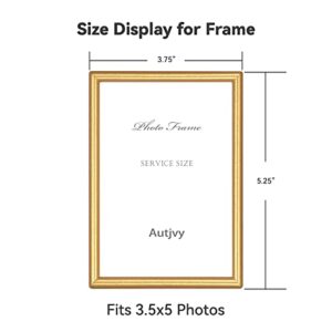 Autjvy 3.5x5 Picture Frame Matte Gold Modern Simple Thin Aluminum Metal Photo Frame with HD Real Glass, Display for Tabletop and Wall Collage. (2 Pack)