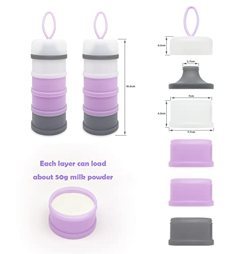 LADISO Baby Formula Dispenser, Portable Milk Powder Dispenser Container, Baby Feeding Travel Storage Container, formula mixer, formula holder, BPA Free, 4 Compartments, 2 Packs, dispensador de fórmula