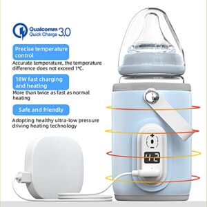 Portable Baby Bottle Warmer, USB Travel Milk Heat Keeper, LCD Display Travel Bottle Warmer with Precise Temperature Control, Water-Free Baby Bottle Warmer