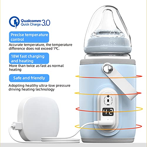 Portable Baby Bottle Warmer, USB Travel Milk Heat Keeper, LCD Display Travel Bottle Warmer with Precise Temperature Control, Water-Free Baby Bottle Warmer