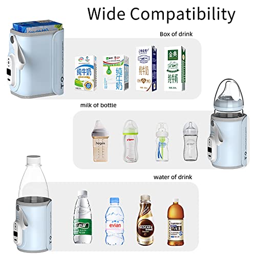 Portable Baby Bottle Warmer, USB Travel Milk Heat Keeper, LCD Display Travel Bottle Warmer with Precise Temperature Control, Water-Free Baby Bottle Warmer