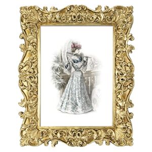guoer 5x7 picture frames vintage photo frame with glass front antique picture frame for tabletop wall hanging (5x7, shiny golden)