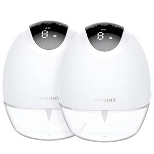 wearable breast pump hands free, haimmy electric portable wireless breast pumps with 3 modes & 9 levels, 19/21/24/28mm flange, lcd display, leak-proof, low noise painless breastfeeding pump (2 pack)