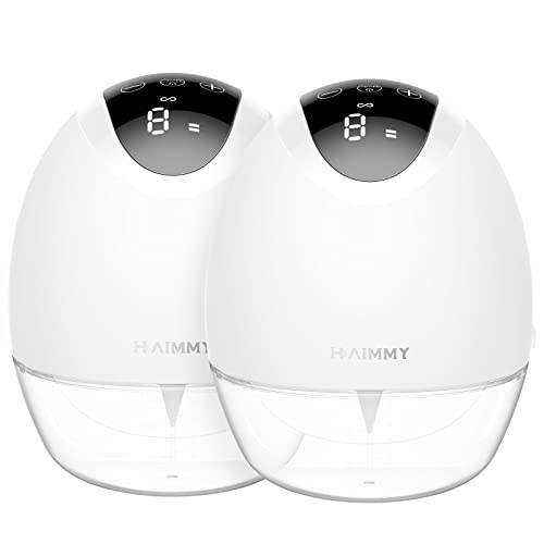 Wearable Breast Pump Hands Free, Haimmy Electric Portable Wireless Breast Pumps with 3 Modes & 9 Levels, 19/21/24/28mm Flange, LCD Display, Leak-Proof, Low Noise Painless Breastfeeding Pump (2 Pack)