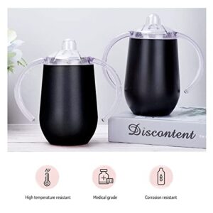 Stainless Steel Straw Sippy Cup with Handles & Silicone Lids,10 oz BPA Free Double Wall Vacuum Insulated Sippy Cup Mug Tumbler Toddler Straw Cups for boys and girls Non-Spill Sippy Cups (Black)