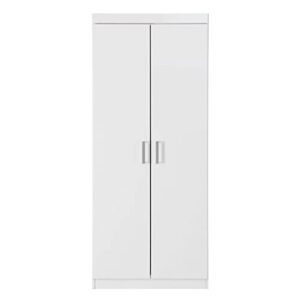 furniturer wardrobe armoires 2-door storage cabinet with adjustable shelf/hanging rod, modern simple style armoire clothes closet for bedroom, white